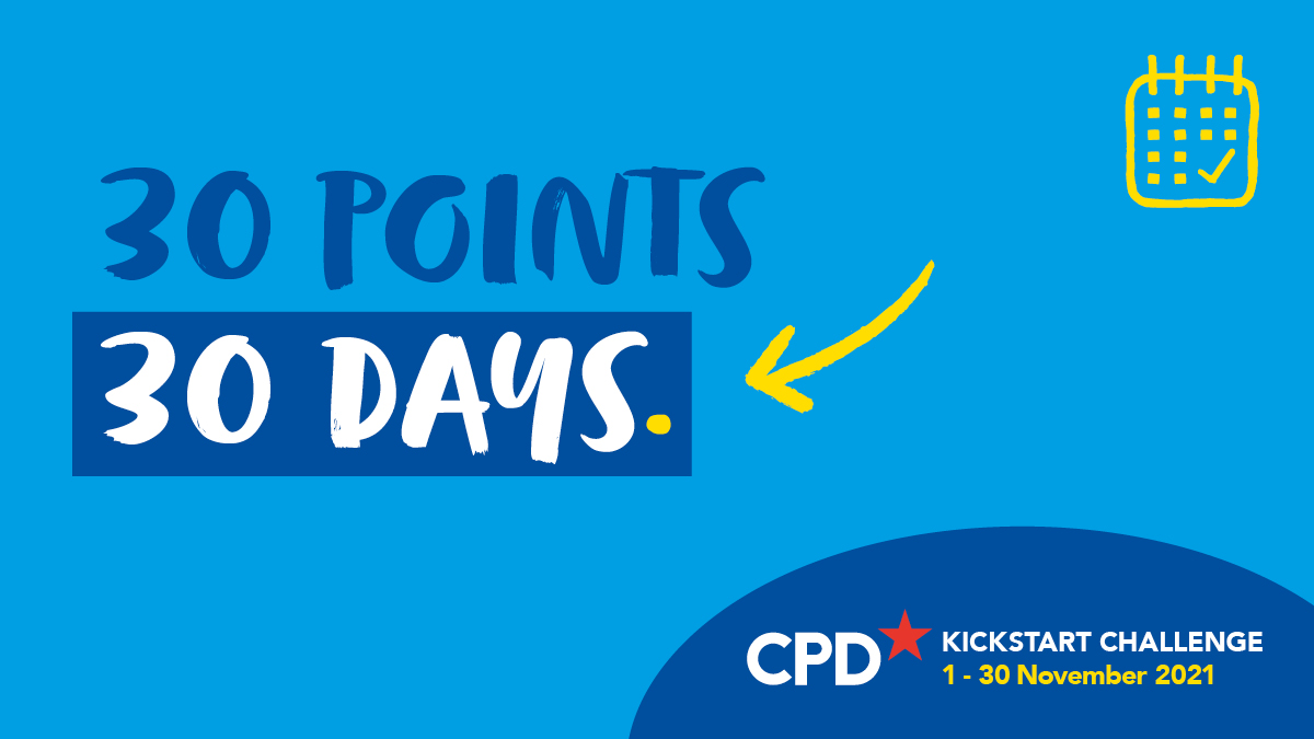 Branded CPD asset which reads '30 points in 30 days'.